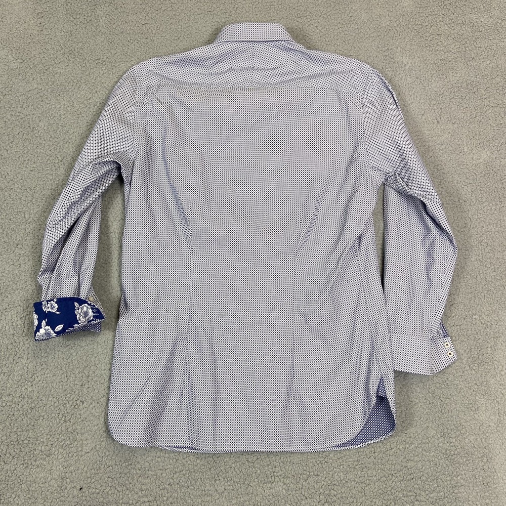 Ted Baker Endurance Mens Blue White Micro Print Floral Trim Dress Shirt 16 32/33 - Picture 7 of 8